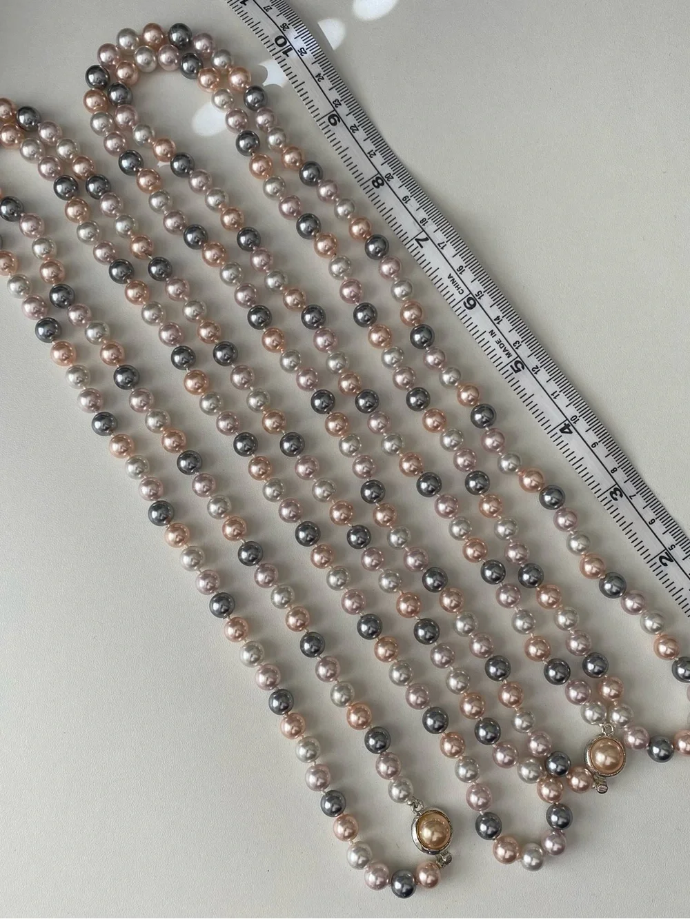 Multi-Color Pearl Strand Necklace - Elegant Pink, Silver & Champagne Pearls